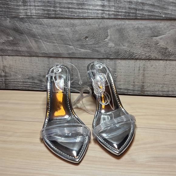 GOOD AMERICAN NWOB CINDER F*ING RELLA CLEAR STRAPPY WEDGE - Picture 7 of 11